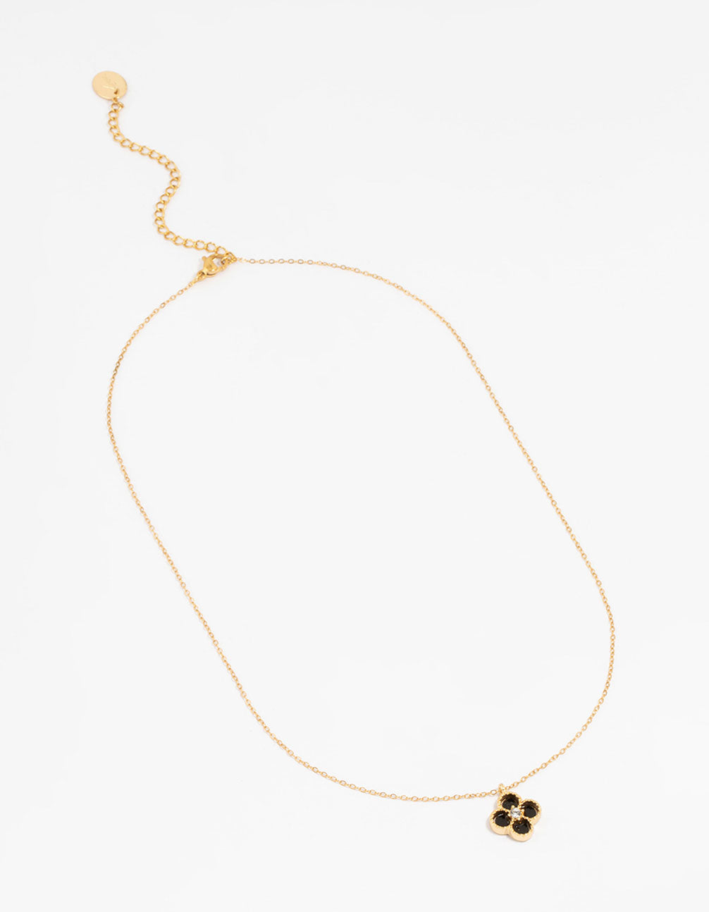 Waterproof Gold Plated Stainless Steel Black Flower Pendant Necklace