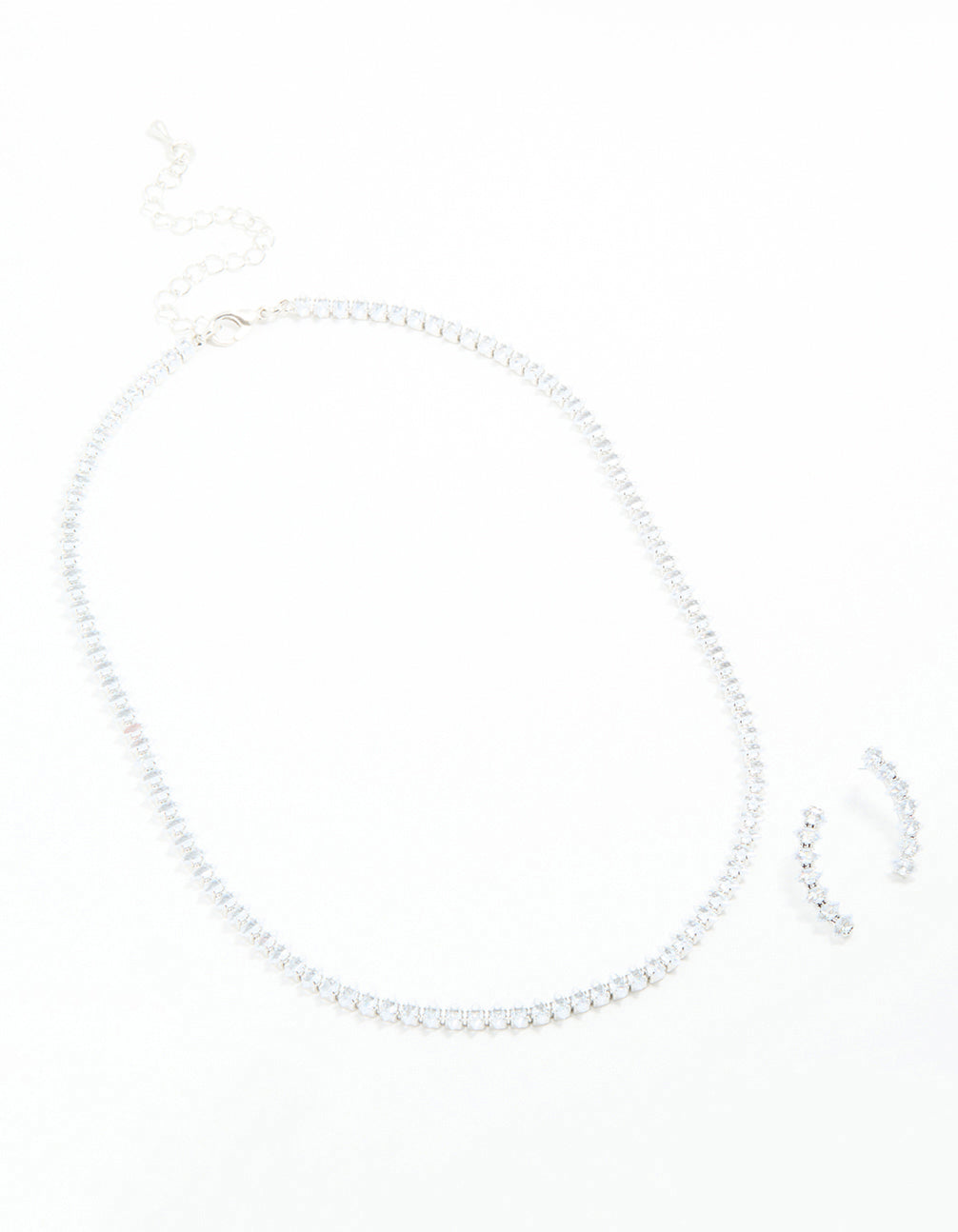 Silver Cubic Zirconia Navette Necklace & Earrings Set