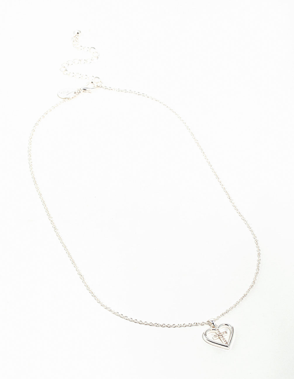 Silver Plated Heart & Cross Pendant Necklace