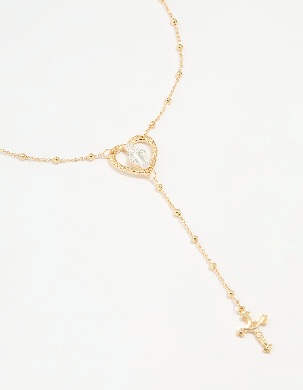Mixed Metal Cross Heart & Mary Y-Necklace