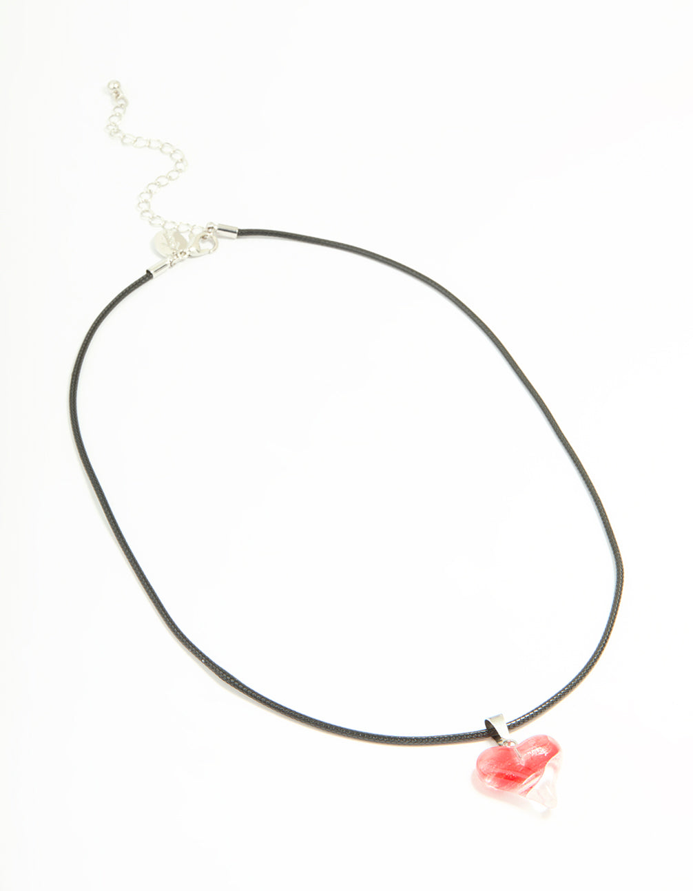 Red Bubble Heart Pendant Black Cord Necklace
