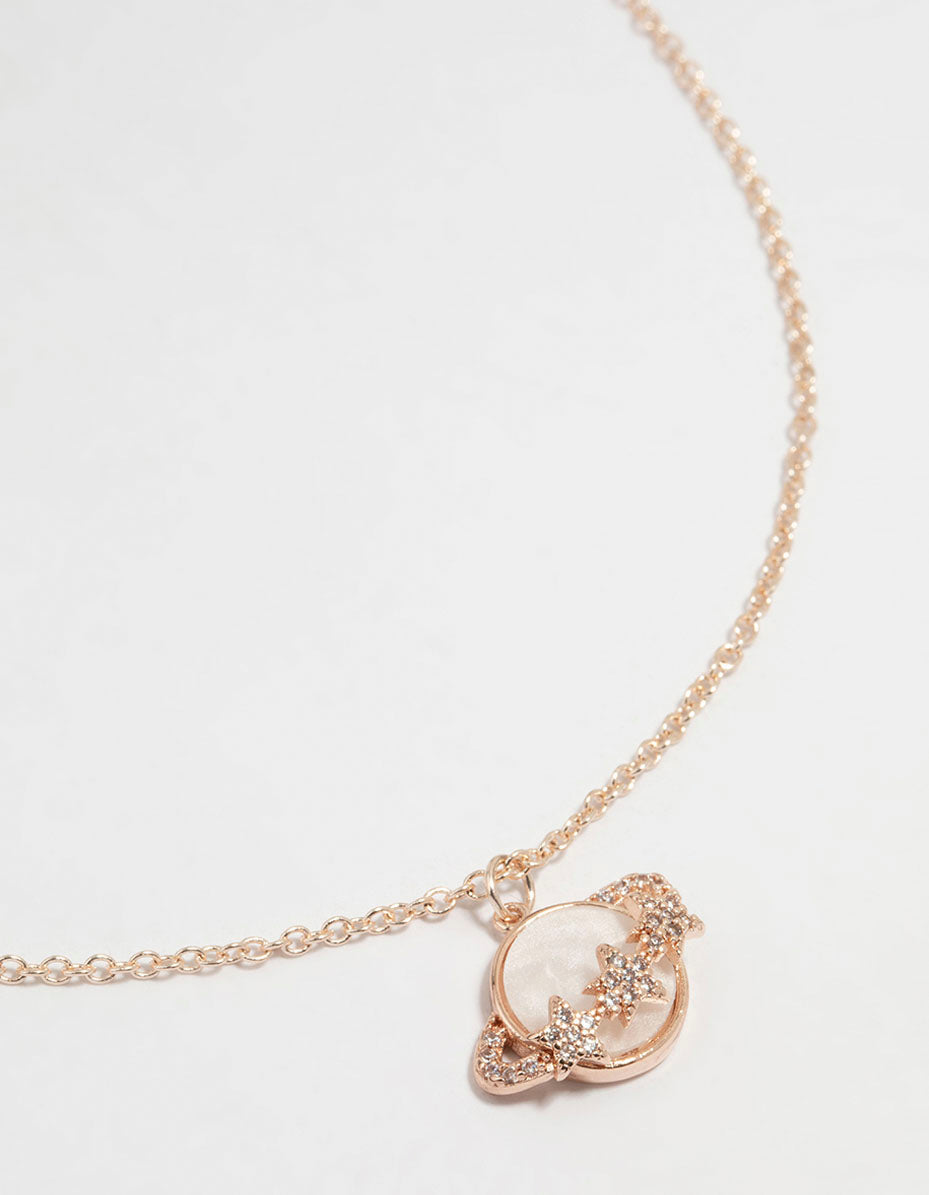 Rose Gold Genuine Shell Planet Pendant Necklace