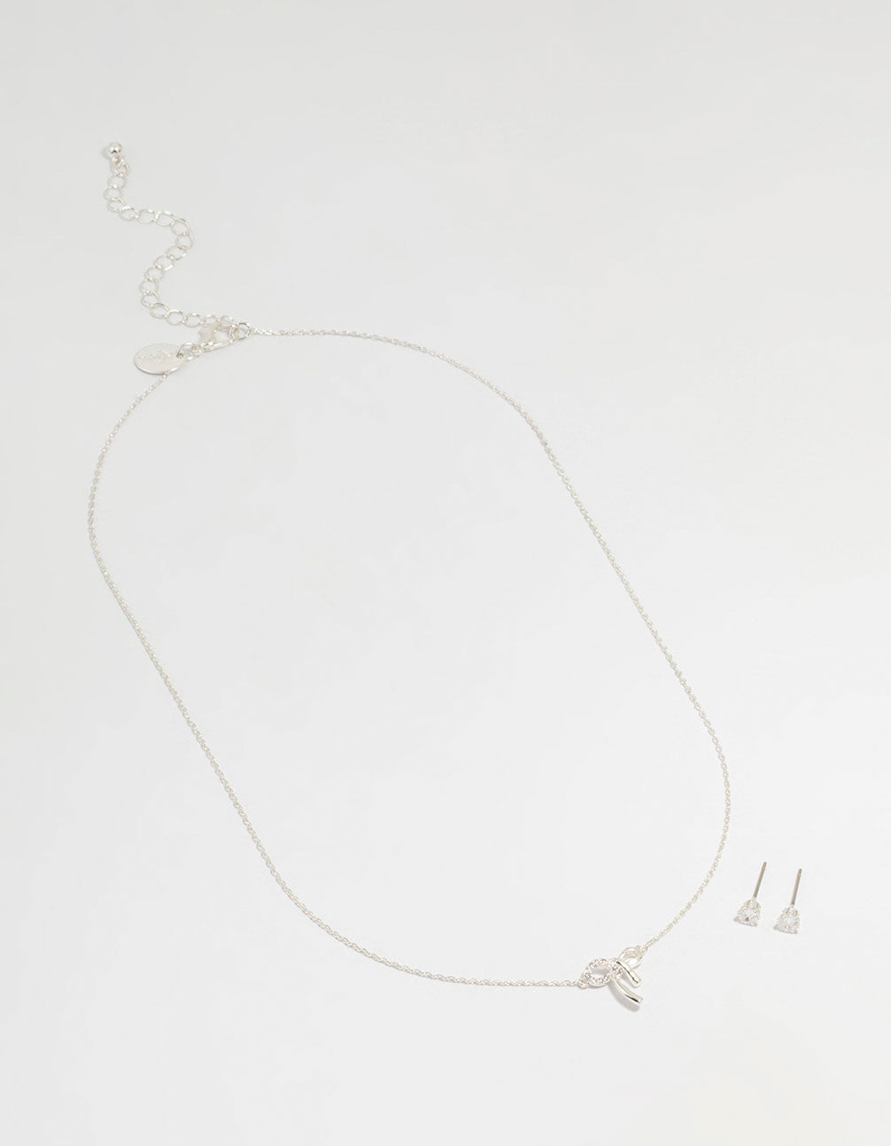 Silver Cubic Zirconia Bow Necklace & Earrings Set