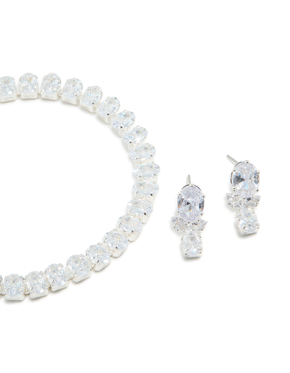 Silver Cubic Zirconia Tennis Bracelet & Teardrop Earrings Set