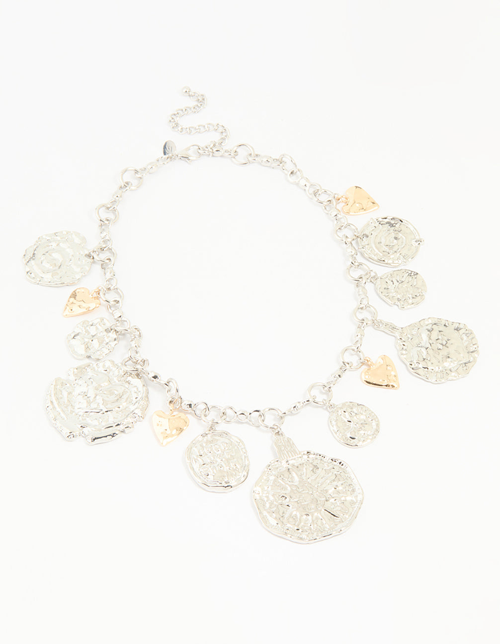 Mixed Metal Textured Charm Necklace