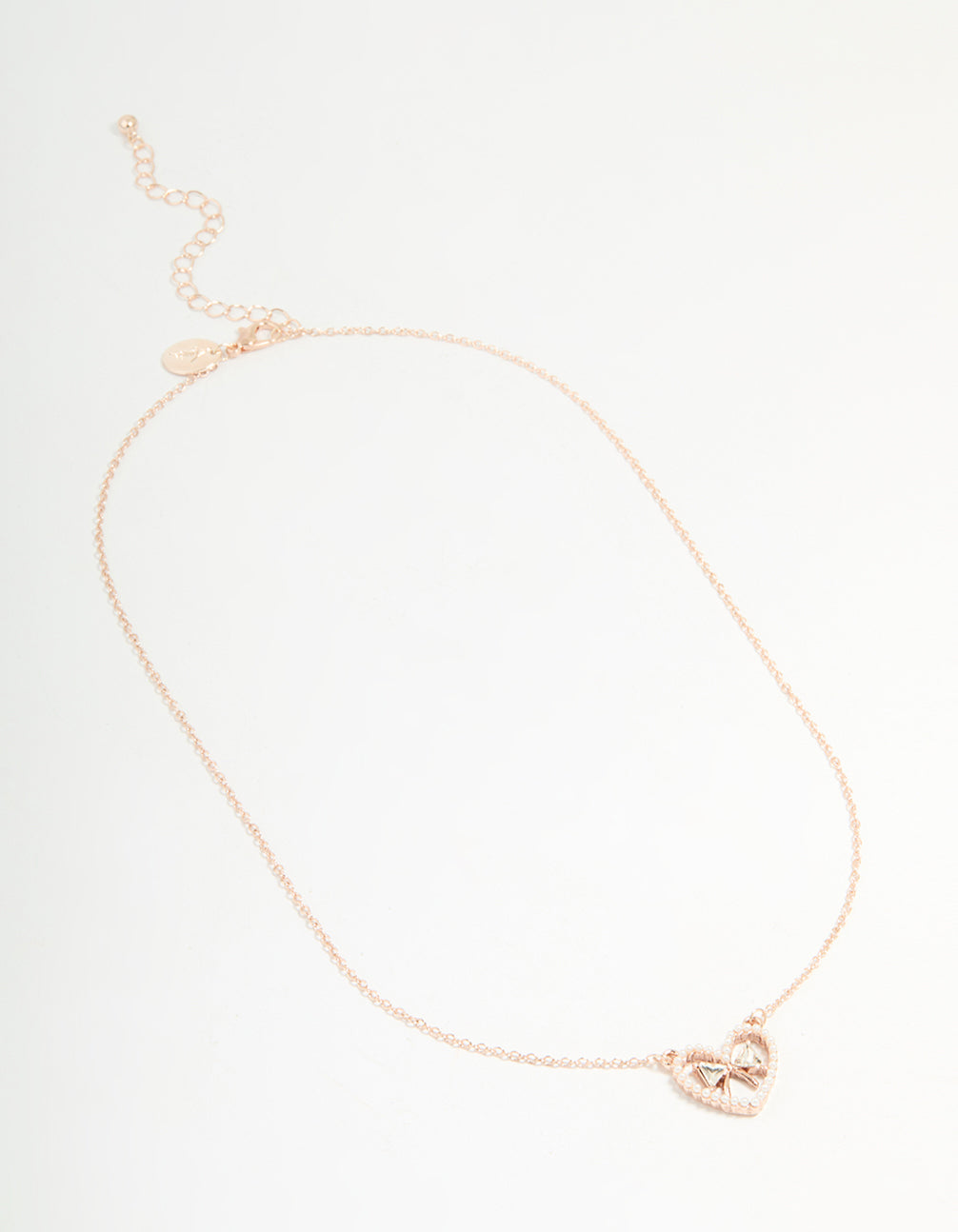 Rose Gold Pearl Heart & Bow Necklace