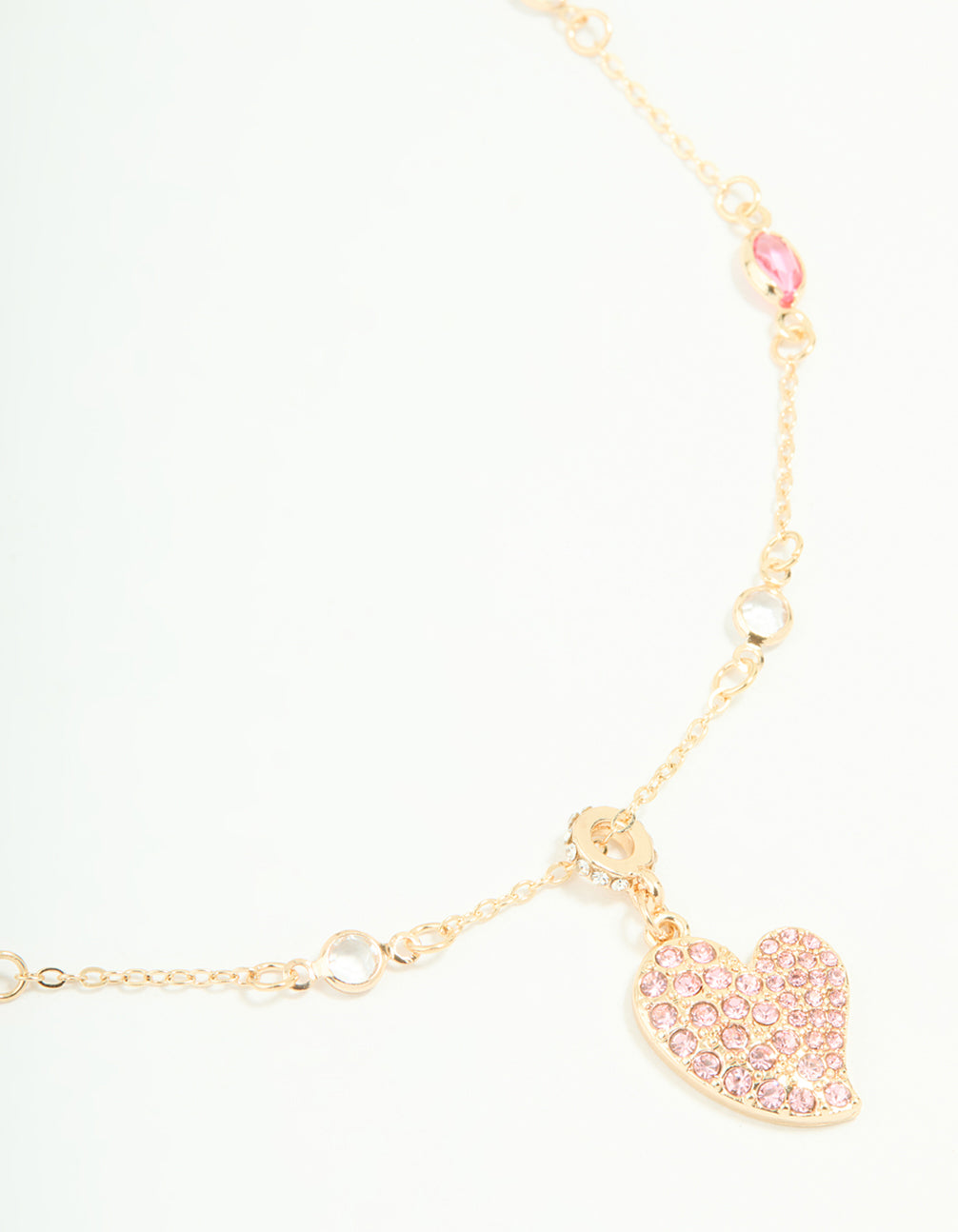 Gold Pink Diamante Heart Rondell Necklace