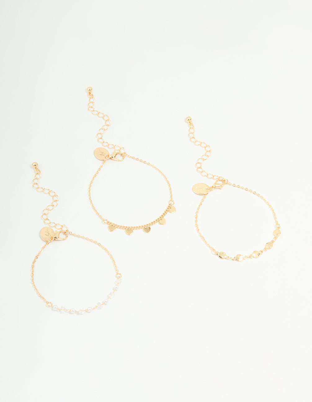 Gold Disc Pearl & Heart Bracelets 3-Pack