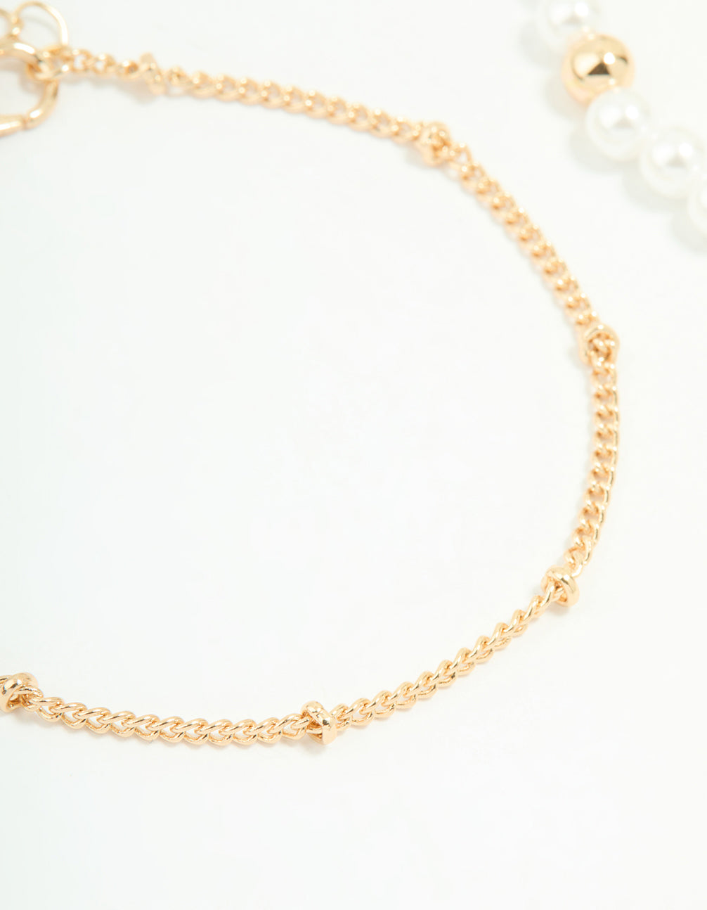 Gold Pearl Cherry & Ball Chain Bracelets 2-Pack