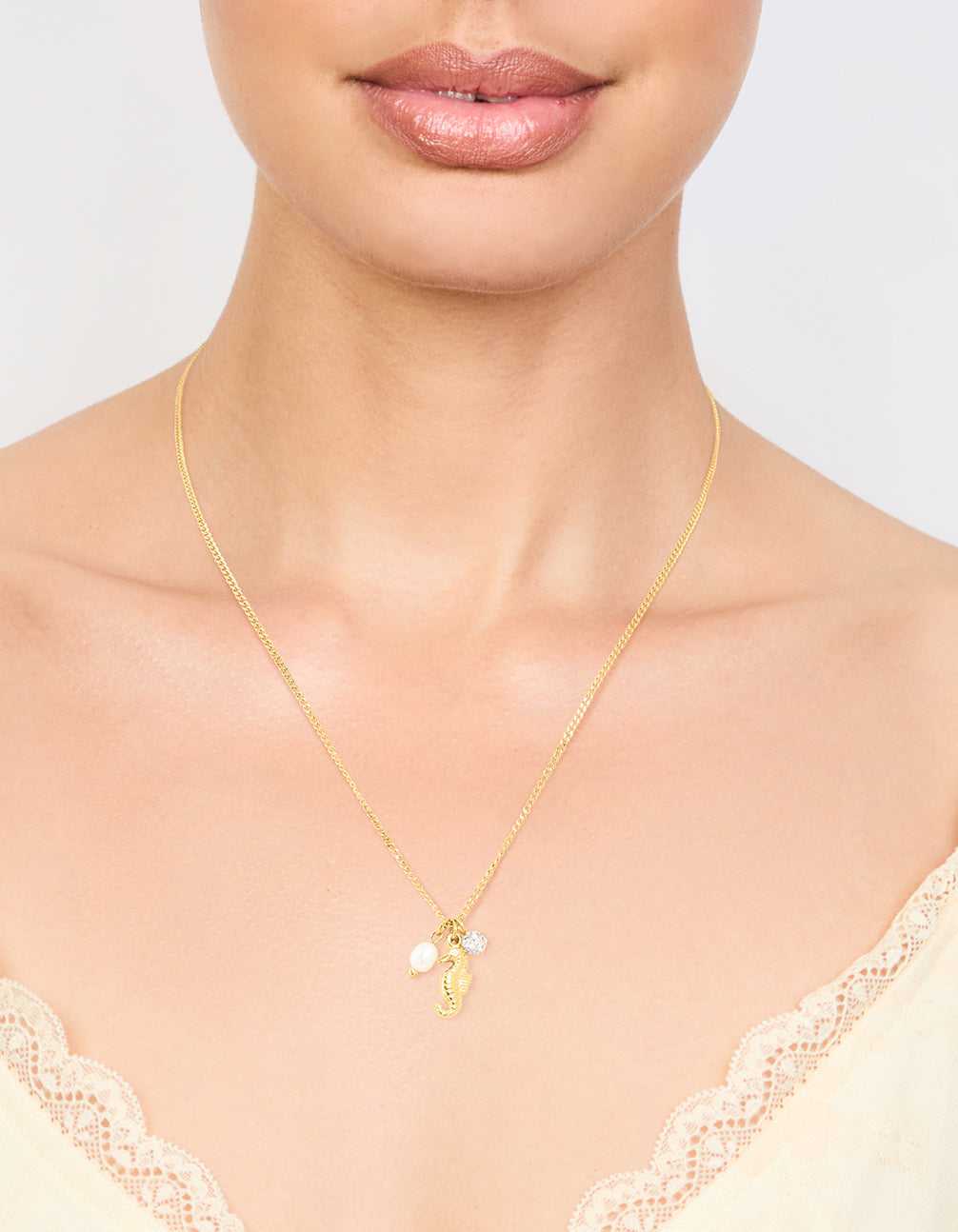 Waterproof Gold Plated Stainless Steel Freshwater Pearl Seahorse Necklace