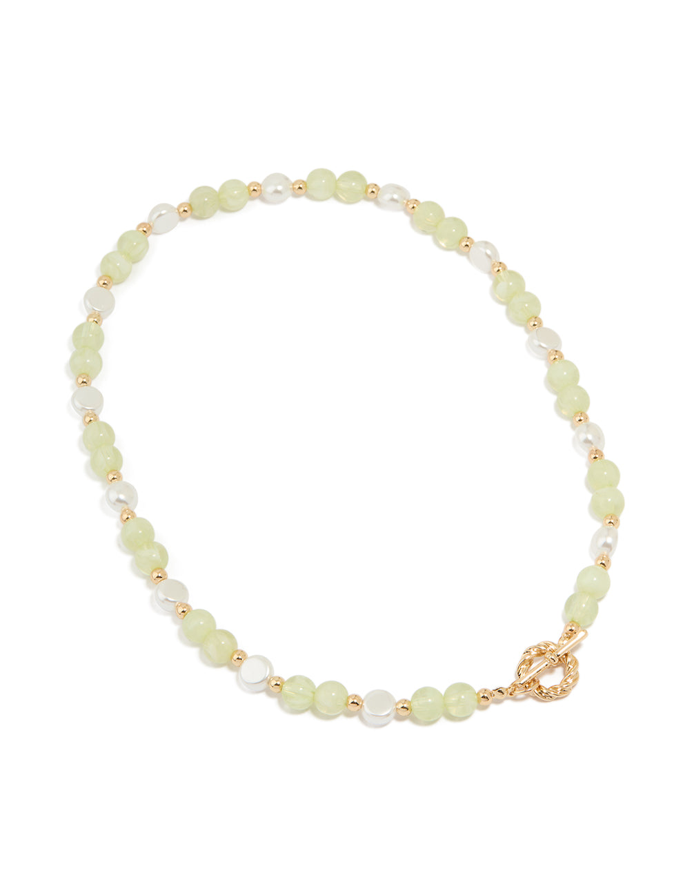 Gold Green Beaded Toggle Necklace