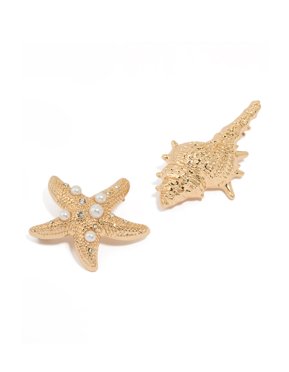 Gold Starfish & Shell Brooch Set