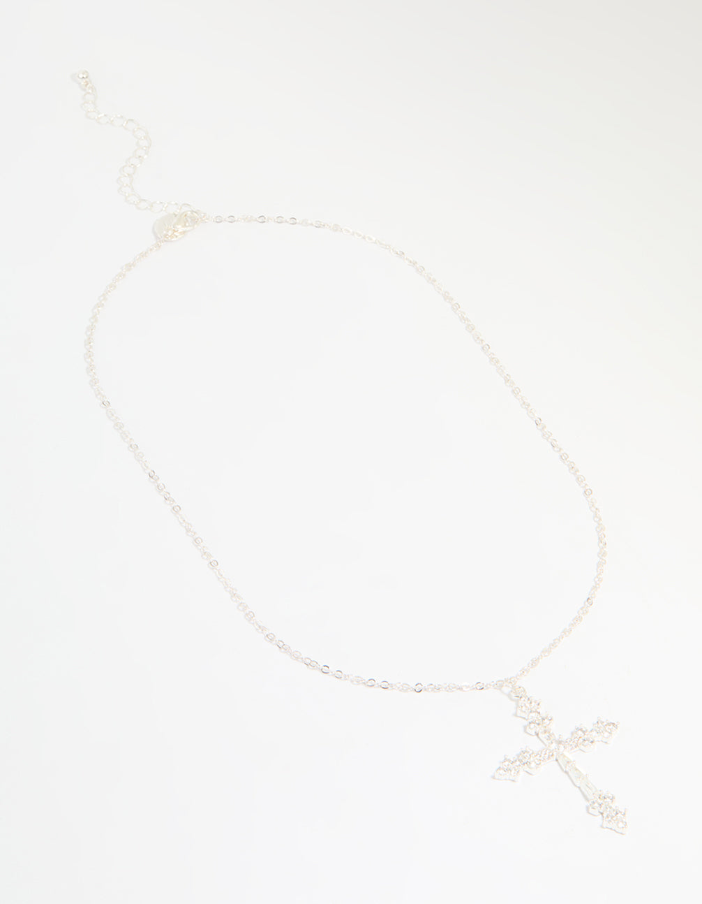 Silver Plated Cubic Zirconia Large Cross Pendant Necklace