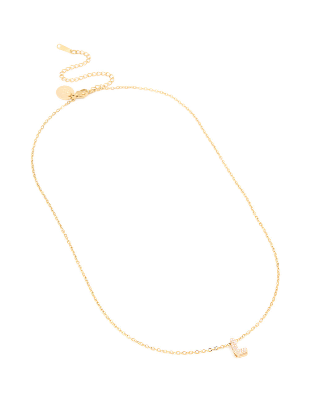 Waterproof Gold Plated Stainless Steel Cubic Zirconia Mini Pavé Letter L Necklace