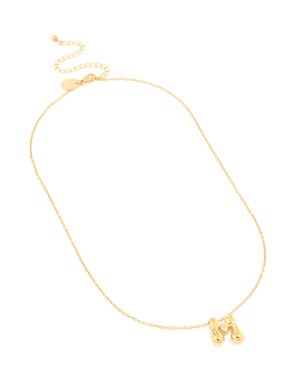 Waterproof Gold Plated Stainless Steel Large Bubble Letter M Necklace