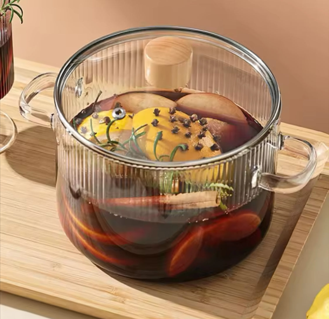 Durable Cooking Glass Pot With Lid, Dual Handles Glass Simmer Pot, Heat Resistant Transparent Cookware, Kitchen Cooking Tool