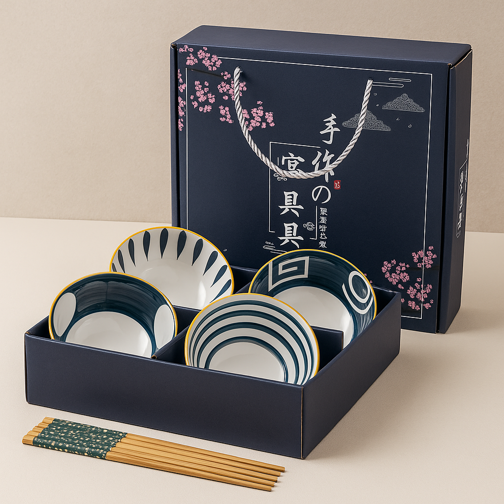 Japanese Ceramic Printed Bowls - Set of 4