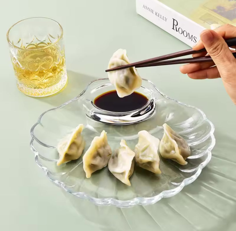 Transparent Shell Shaped Dumpling Dish, Stackable Heat Resistant Food Compartment Tray, Creative Dried Fruit Snack Plates