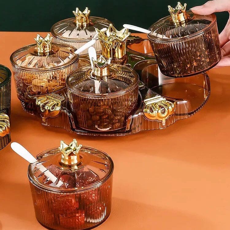 Golden Crown Spice Box, Creative Nut Candy Storage Box, Luxury Kitchen Salt Jar Pepper Sugar Bottle, Snack Tray Rotating Box, Snack Tray Rotating Box, Candy Tray Dried Fruit Tray Storage Box, Transparent Dried Fruit Box