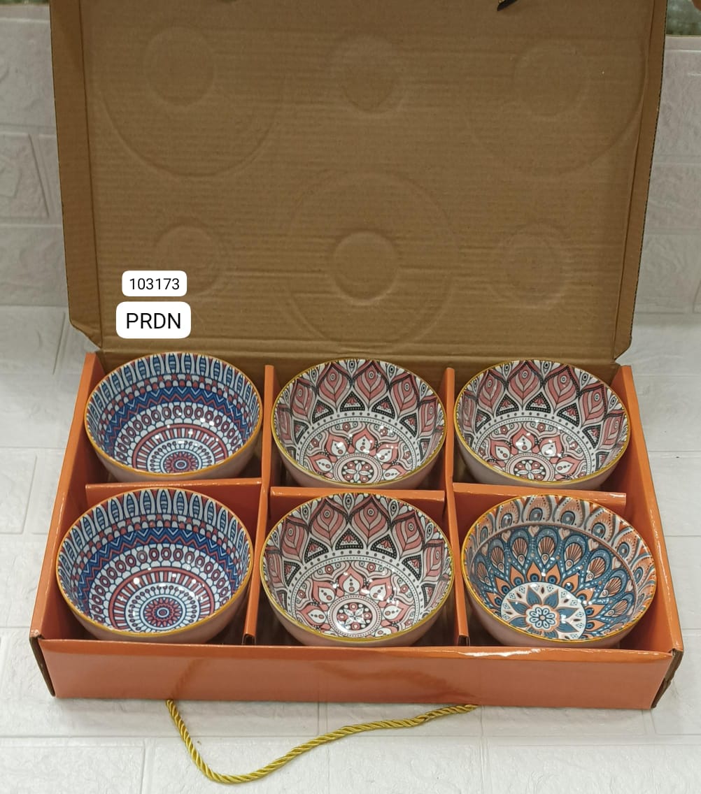 Set of 6 Ceramic Serving Bowls, Japanese Ceramic Rice Bowl, Dinnerware Bowls Gift Set, Floral Ceramic Bowl Set