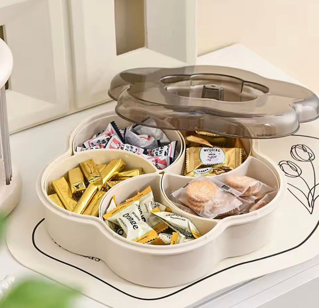 Five Compartments Divided Serving Tray With Lid, Dust Proof Dried Fruit Snack Storage Bowl, Large Capacity Modern Divided Serving Platter Box