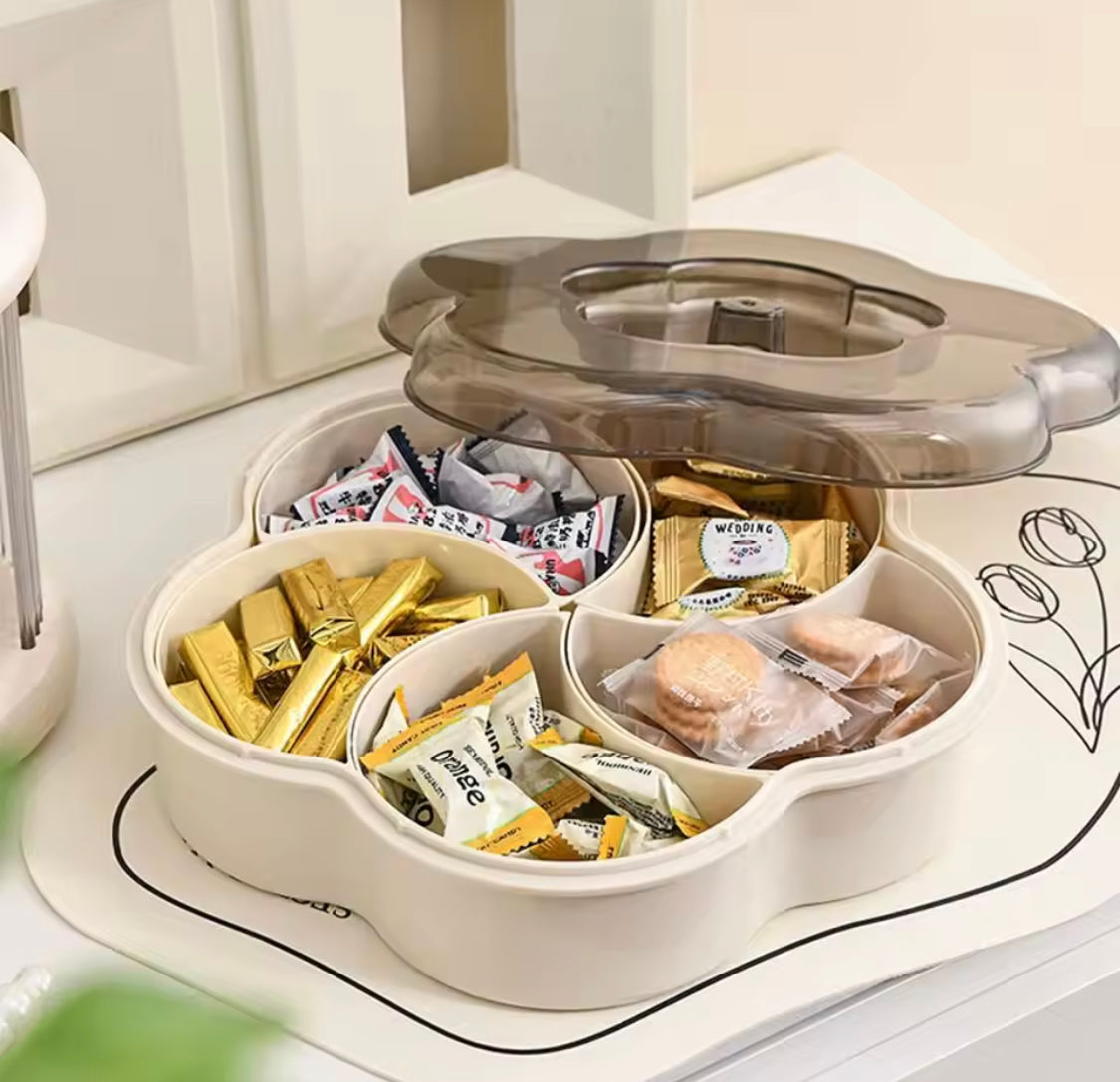 Five Compartments Divided Serving Tray With Lid, Dust Proof Dried Fruit Snack Storage Bowl, Large Capacity Modern Divided Serving Platter Box