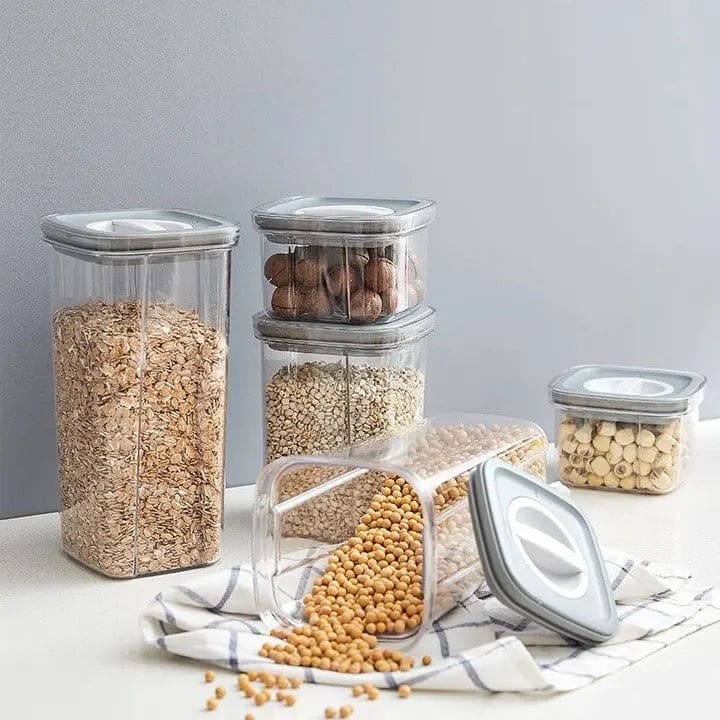 Spiral Button Sealed Container,  Plastic Food Storage Container, Kitchen Organizer Jars Box, Multi Capacity Grain Storage Box, Kitchen Snacks Dry Plastic Fresh Keeping Tank,  Acrylic Condiment Seasoning Set
