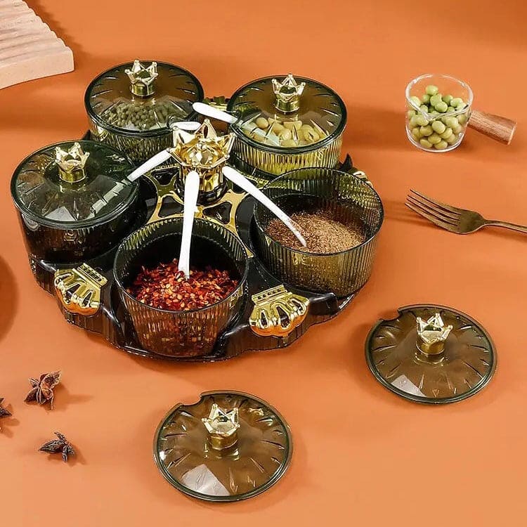 Golden Crown Spice Box, Creative Nut Candy Storage Box, Luxury Kitchen Salt Jar Pepper Sugar Bottle, Snack Tray Rotating Box, Snack Tray Rotating Box, Candy Tray Dried Fruit Tray Storage Box, Transparent Dried Fruit Box