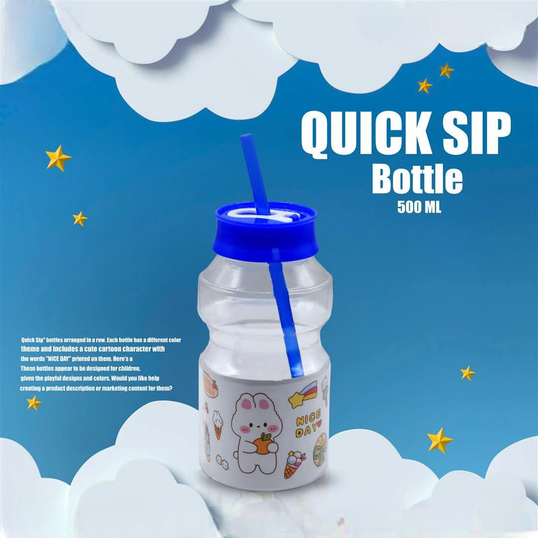 500ml Quick Sip Water Bottle, Kids Cartoon Drinking Water Bottle, Kids Cartoon Water Bottle With Straw