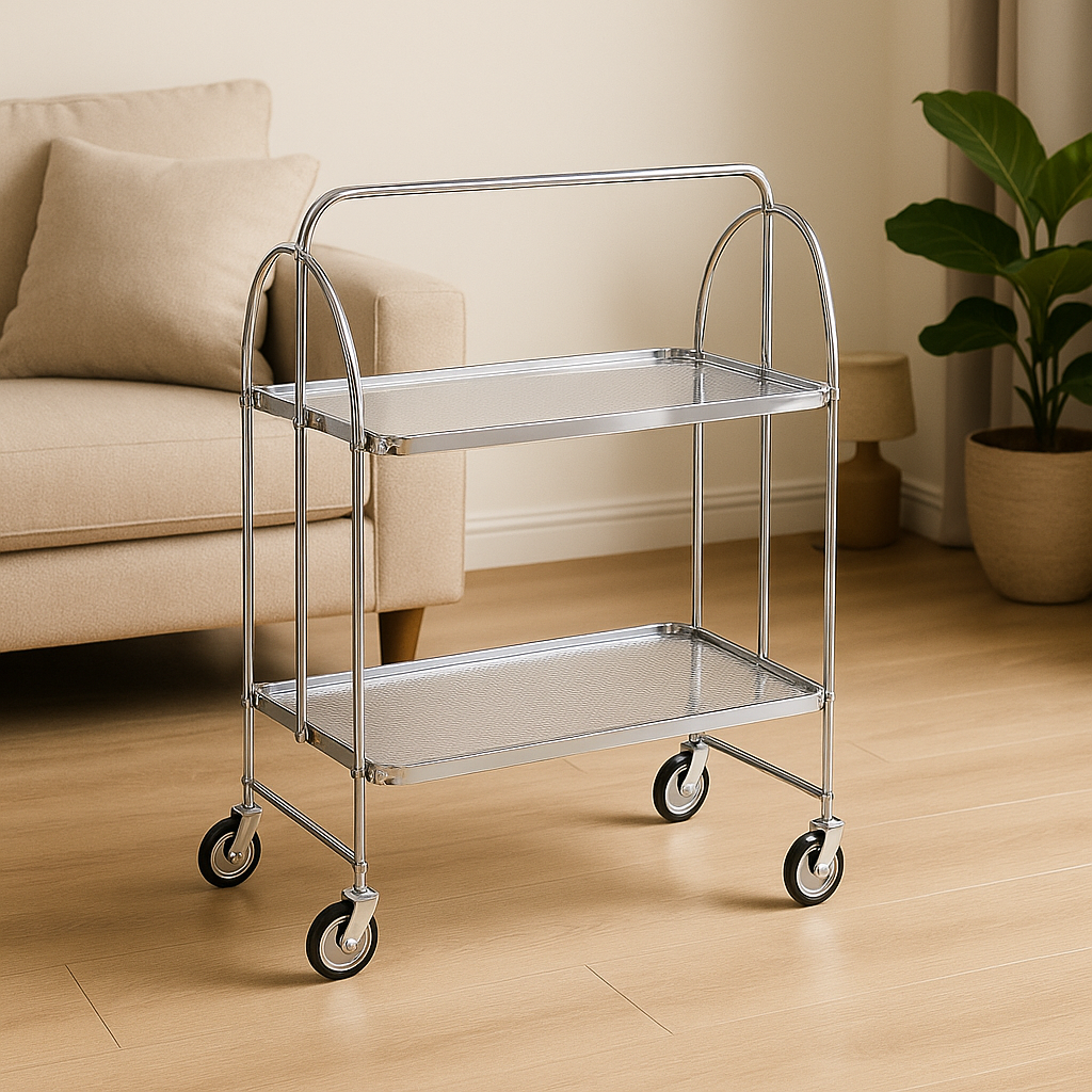 Modern Gold Folding Bar Cart Trolly - Silver