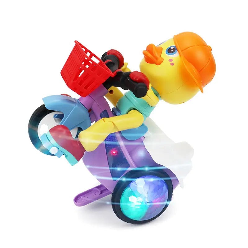 Duck Tricycle Toy, Battery Operated Music Stunt Tricycle, Cartoon Duck Riding Bike, 360 Degree Rotate Lighting Toys for Kids, Kids Lighting Scooter Toy