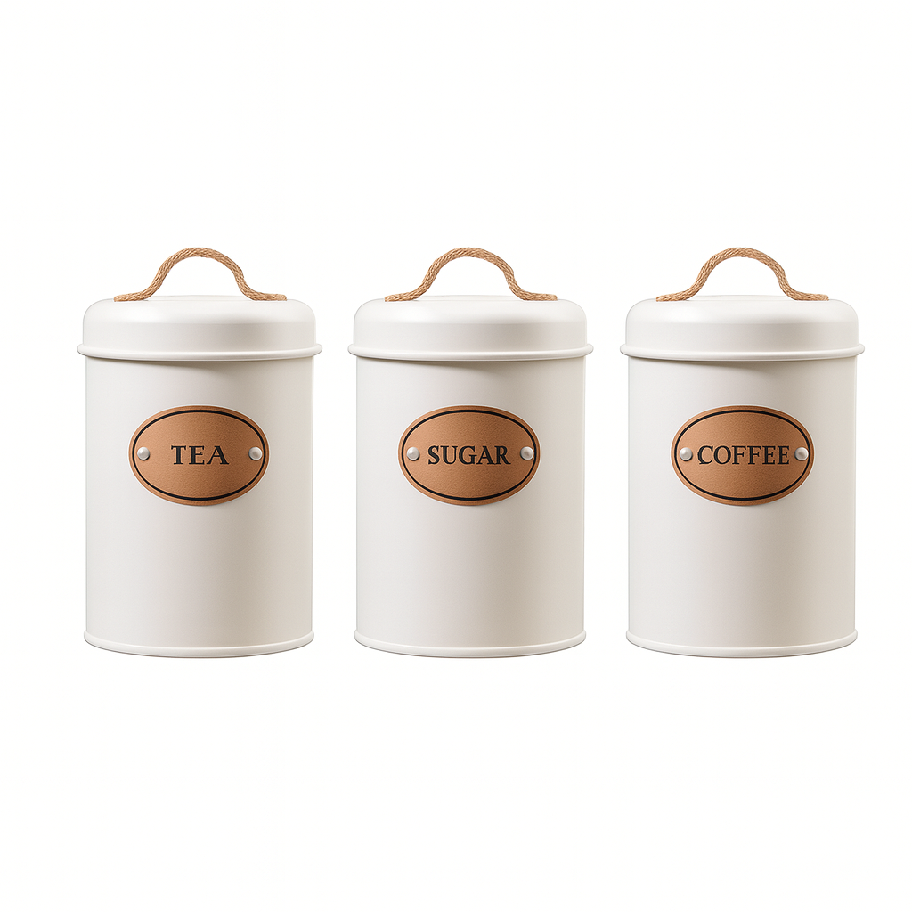 Rustic Kitchen Canister Set - White