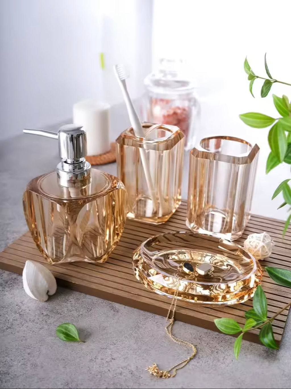 Acrylic Bathroom Set, Crystal Glass Soap Dispenser.