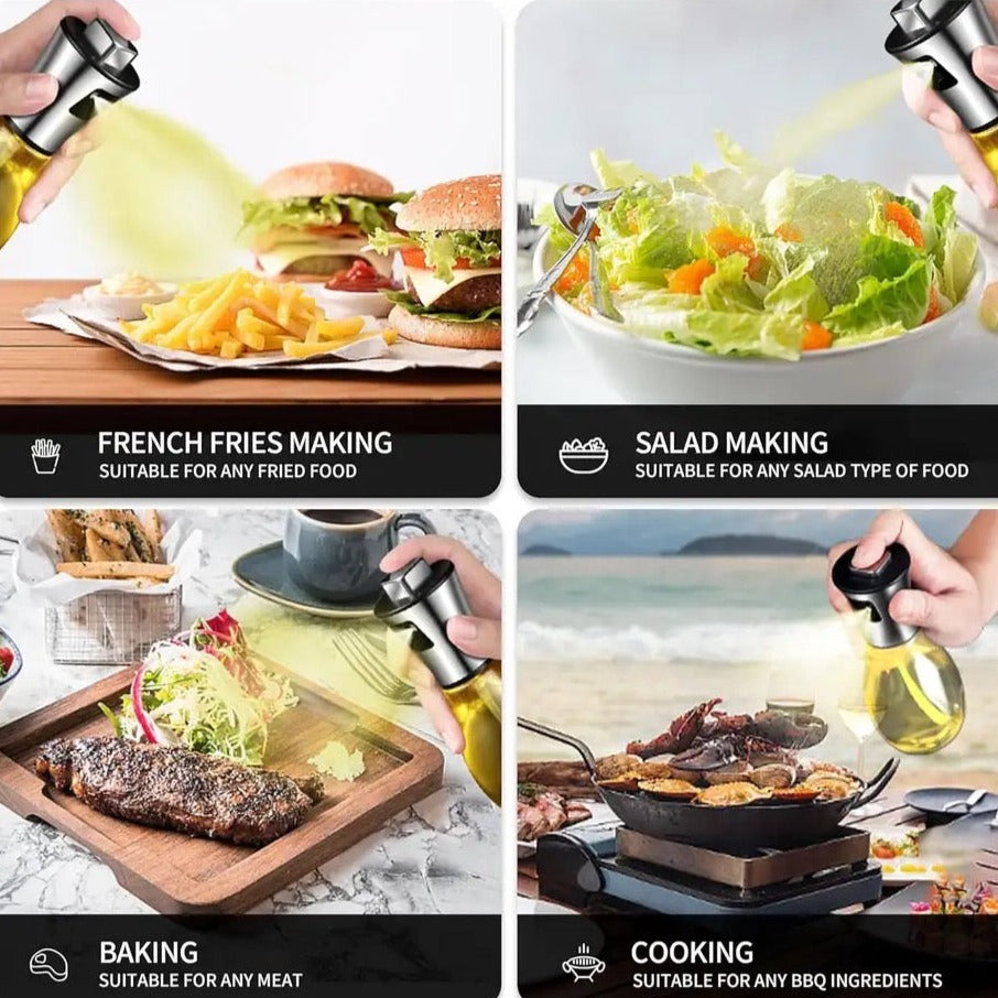 Oil Spray Pot, 200ml Cooking Oil Bottle, Stainless Steel Pump Oil Dispenser, BBQ Cookware Tool,  Leak Proof Bottles with Non Slip Handle, Automatic Cap and Stopper for Kitchen Cooking