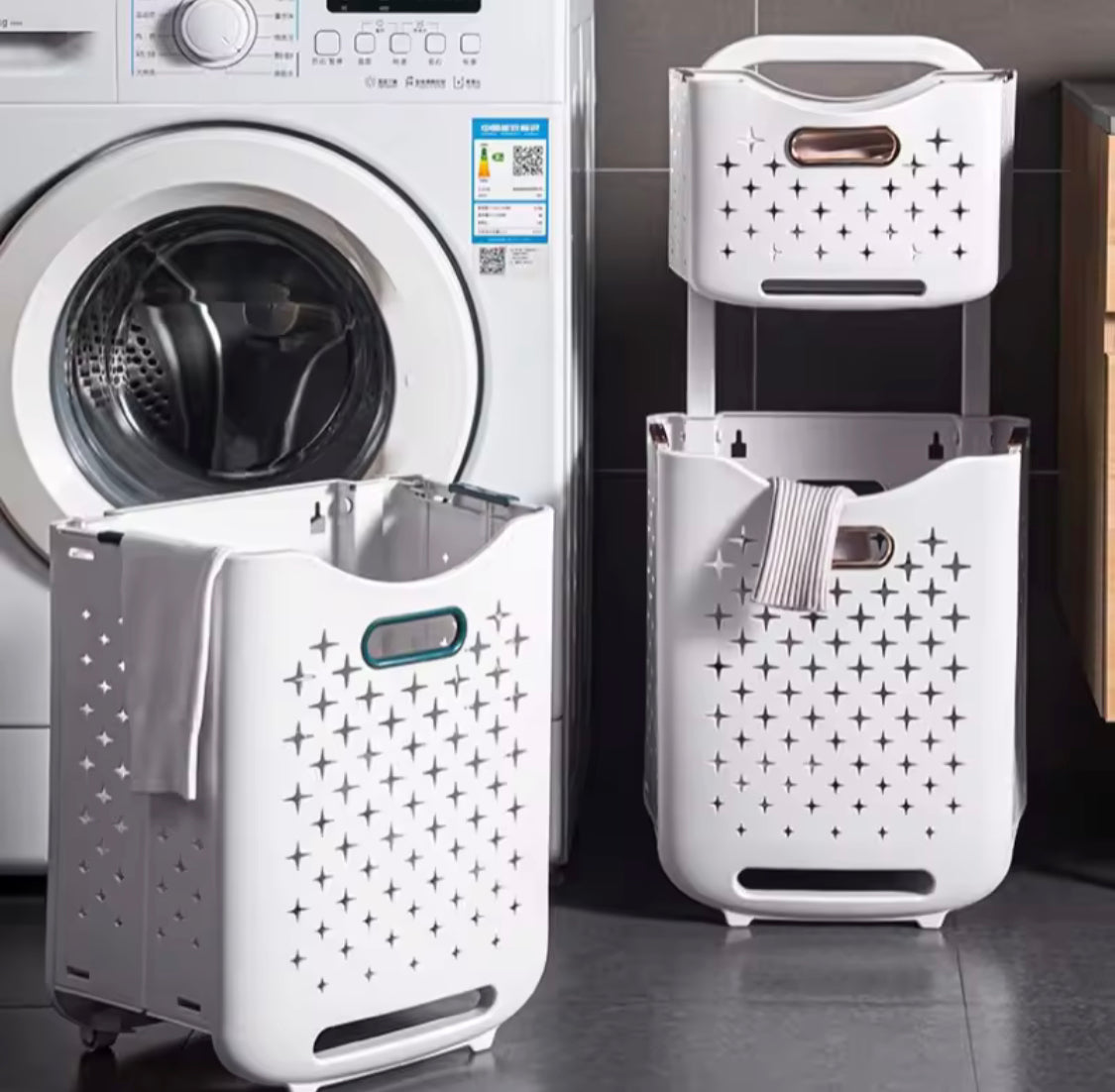 Large Capacity 2 Layers Durable Clothes Basket, Children Clothes Toys Book Storage Organizer, Foldable Laundry Basket, Multifunctional Storage Dirty Clothes Basket