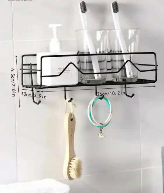 Wall Mounted Bathroom Hanging Shelf, Iron Shampoo Holder, Wall Mounted Floating Rack With Hooks, Bathroom Shower Storage Rack