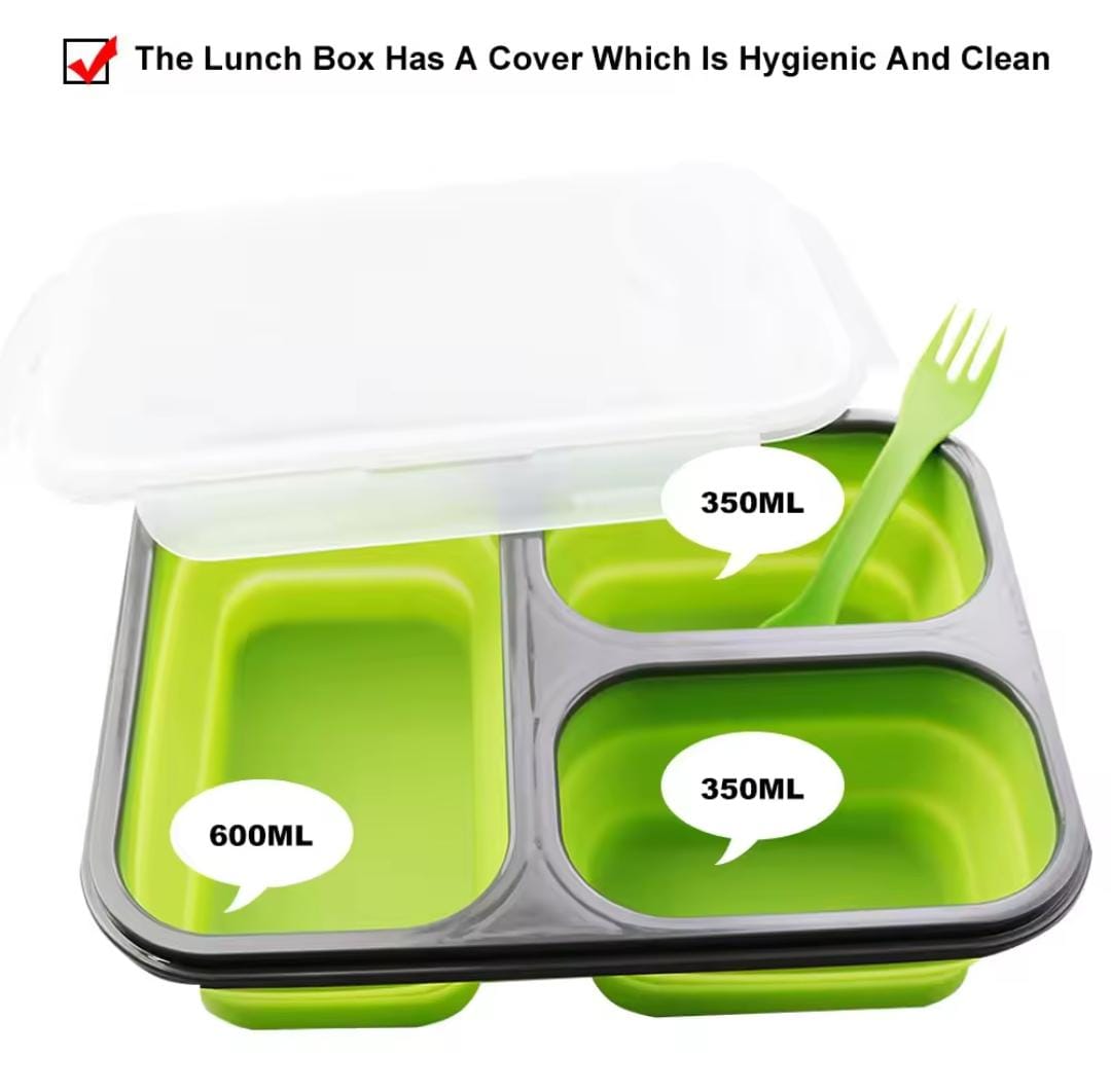 Silicone Collapsible Lunch Box, Kids Lunch Box With Portable Spoon, Folding Food Storage Container