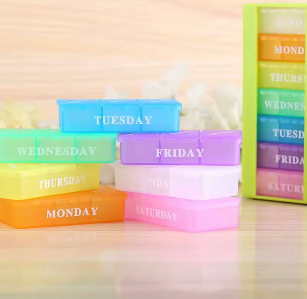 Portable 21 Grids Pills Box Holder, 7 Days Rainbow Color Tablet Pill Case, Medicine Storage Organizer