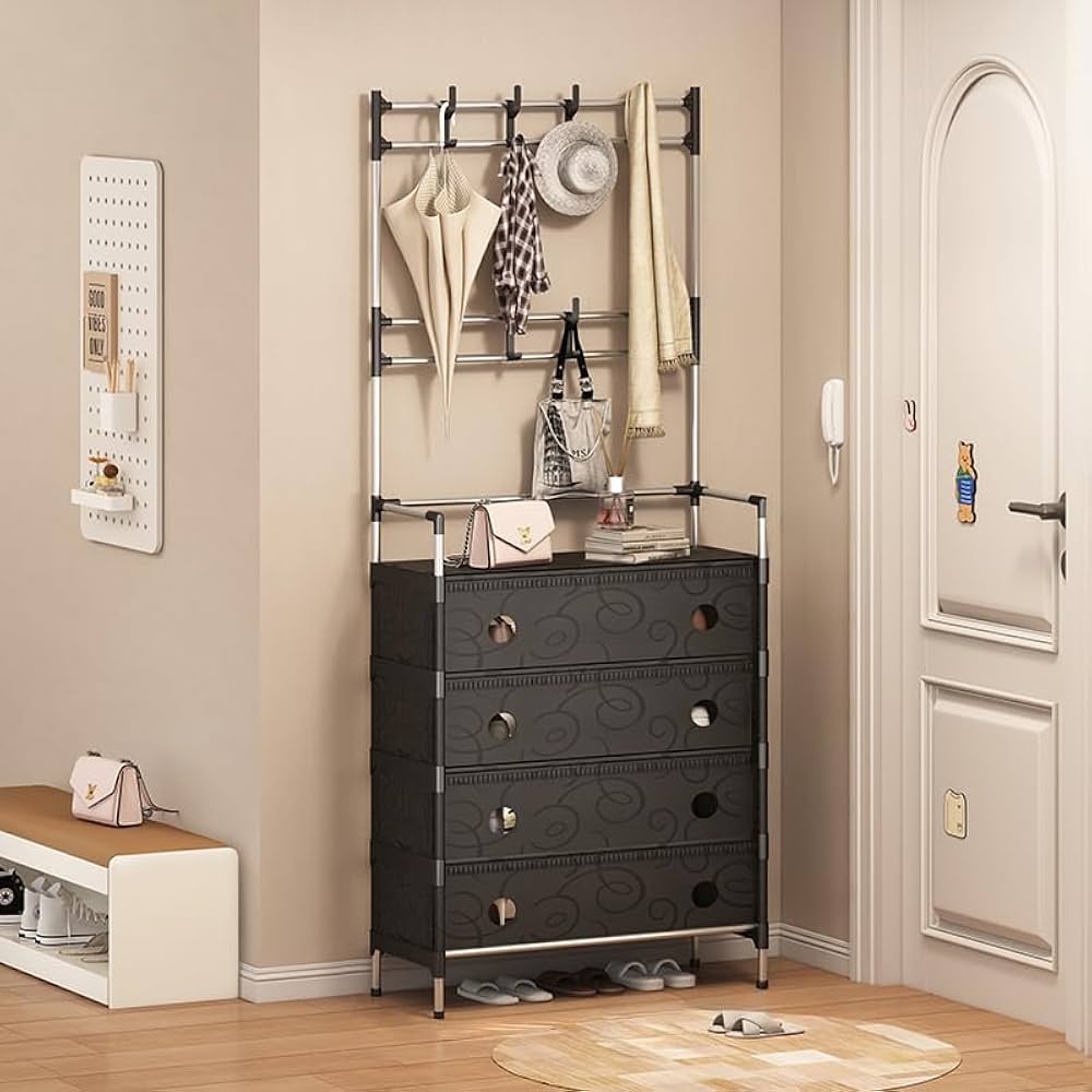 Dust Proof Multifunctional Coat And Shoes Rack, Multi Layer Shoe Storage Rack, Living Room Organizer Shelf