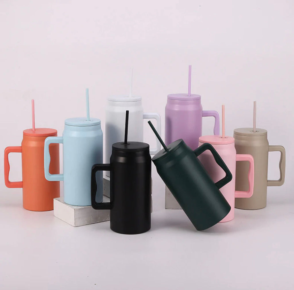 50oz Stainless Steel Insulated Water Mug, Water Tumbler With Straw and Handle, Straw Mugs For Office, Tumbler with Straw For Car