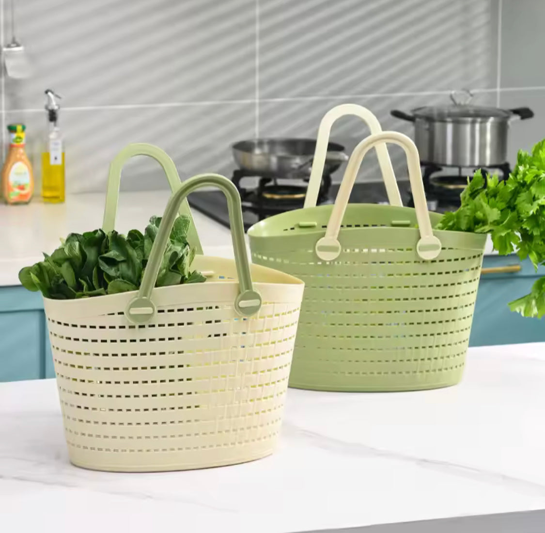 Portable Handheld Picnic Basket, Handheld Kitchen  Grocery Basket, Multipurpose Laundry Basket, Creative Hollow Out Shower Basket