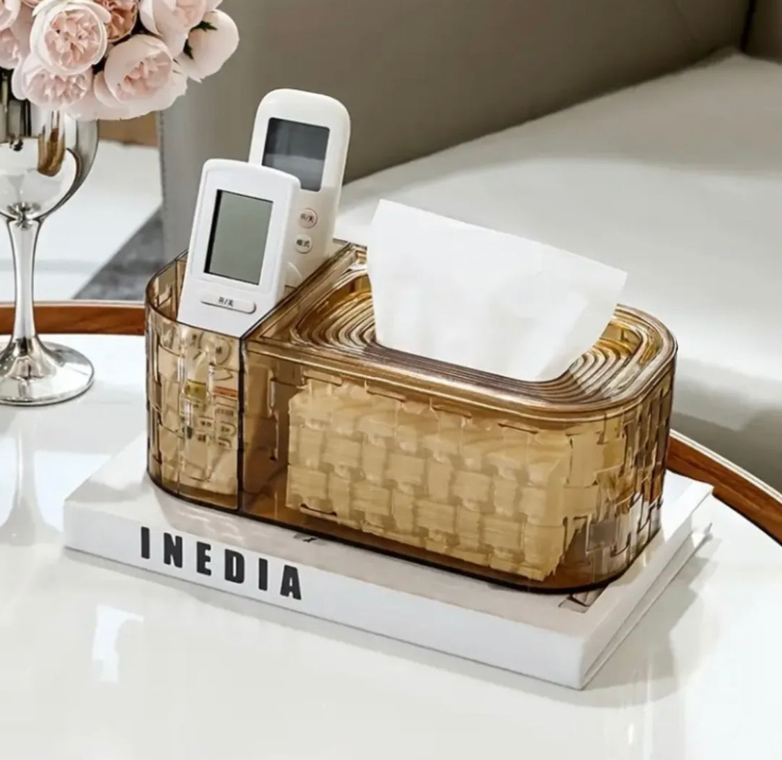 Glacier Pattern Tissue Box With Remote Holder, Large Capacity Paper Dispenser, Living Room Tissue Storage Box