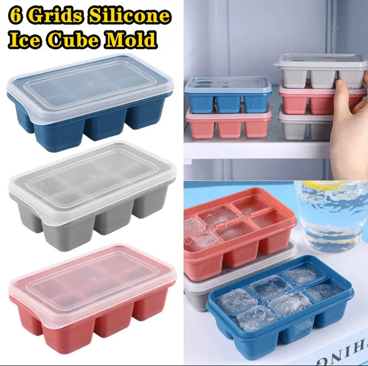 6 Grid Ice Tray Mold, Soft Silicone Ice Cube Mold, 6 Grids Soft Bottom Quick Freezer Fruit Ice Cube Maker