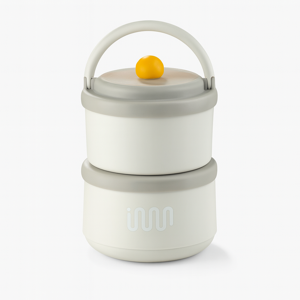 Stainless Steel 2Pcs Lunch Box with Foldable Spoon & Handle