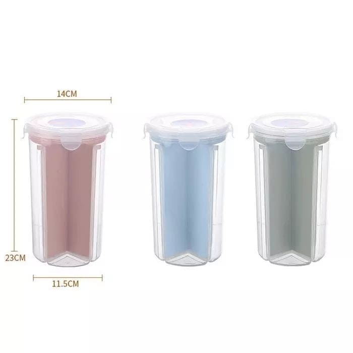3 Compartment Food Preservation Plastic Container, Large Dry Fruit Box, Air Tight Cereal Jar