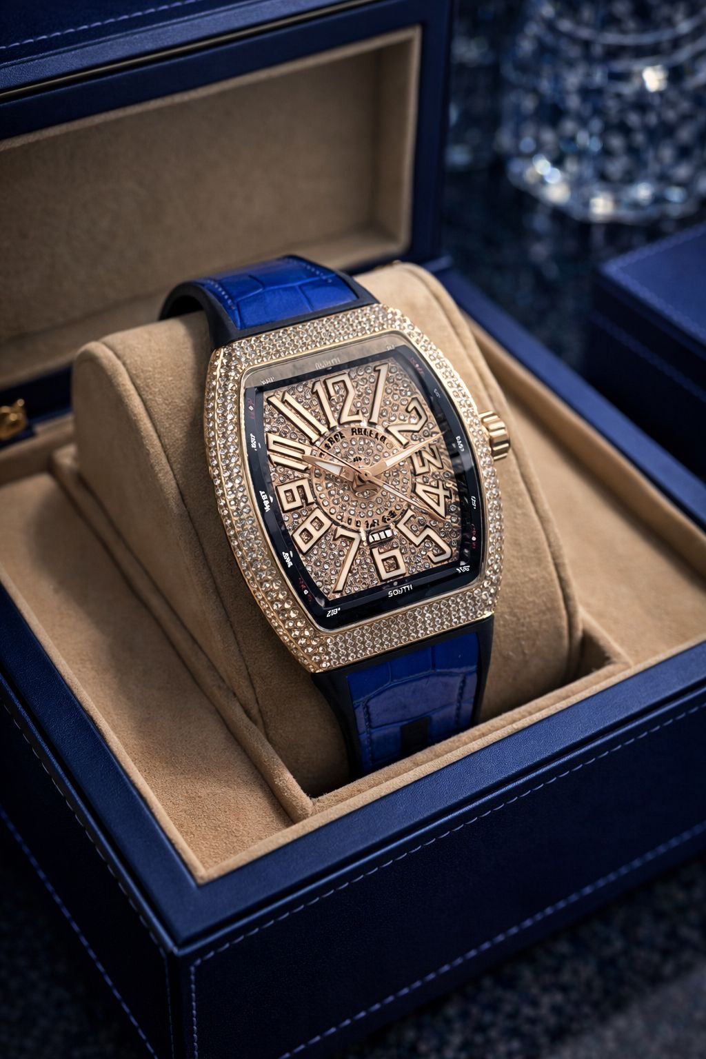 Frank Muller Stone Dial Luxury Automatic Watch – Blue Leather Strap