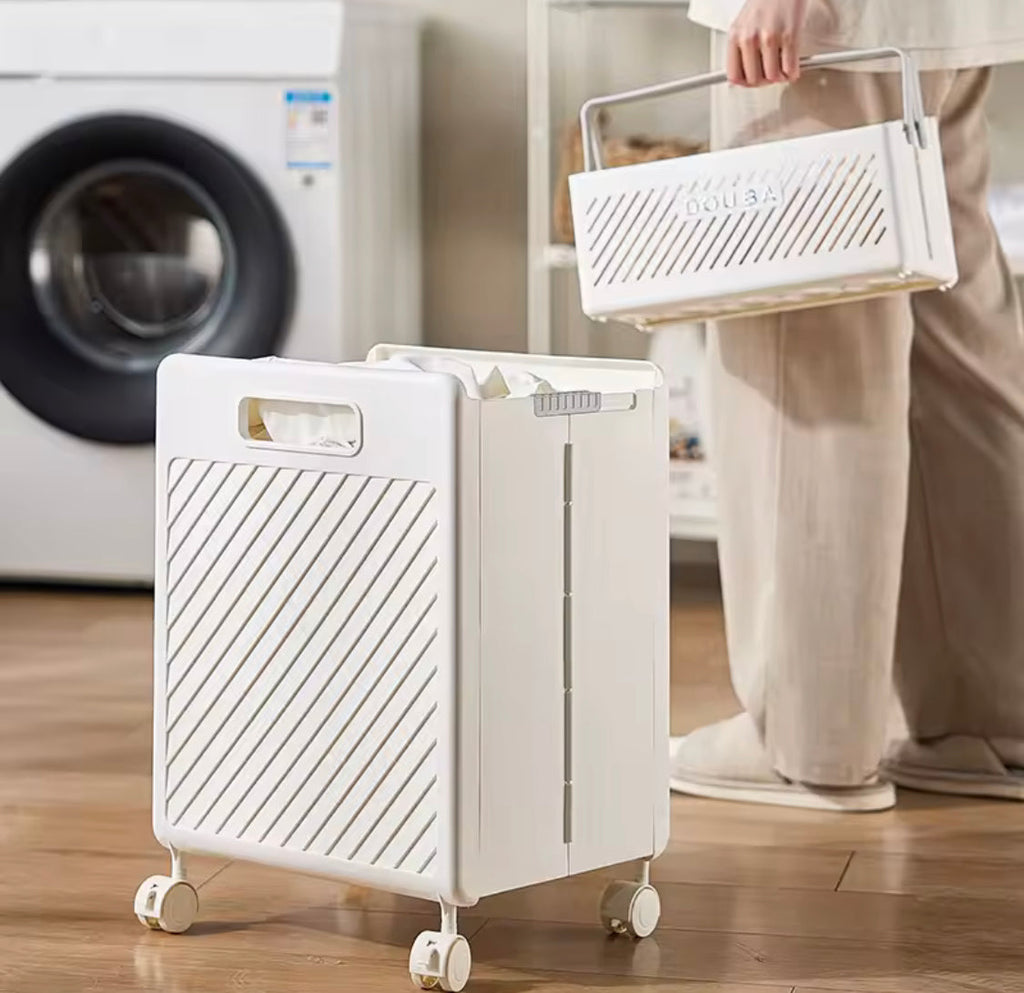 Foldable Clothes Storage Basket With Wheels, Multifunctional Laundry Basket, Household Large Capacity Bathroom Storage Basket
