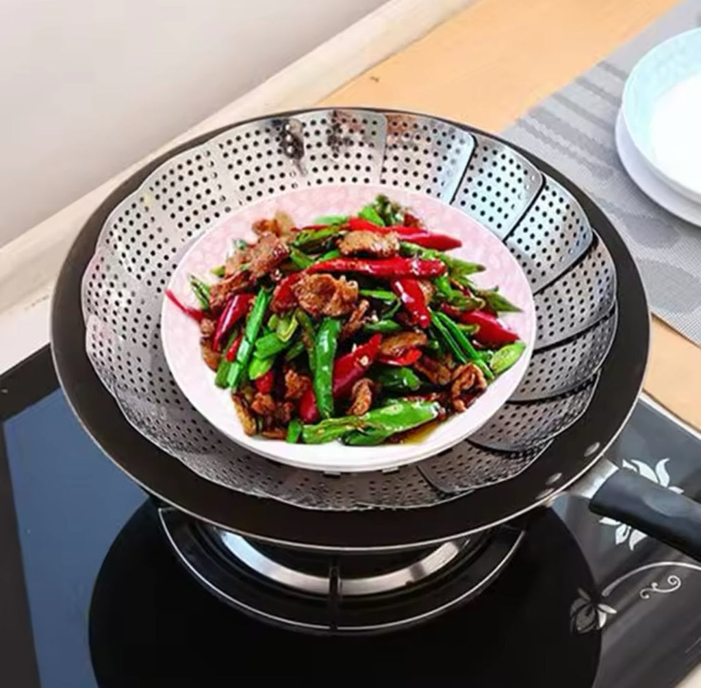 Multifunctional Stainless Cooking Steamer, Foldable Kitchen Steamer Plate, Anti-Scald Steamer Basket, Deep Fryer Pot Strainer