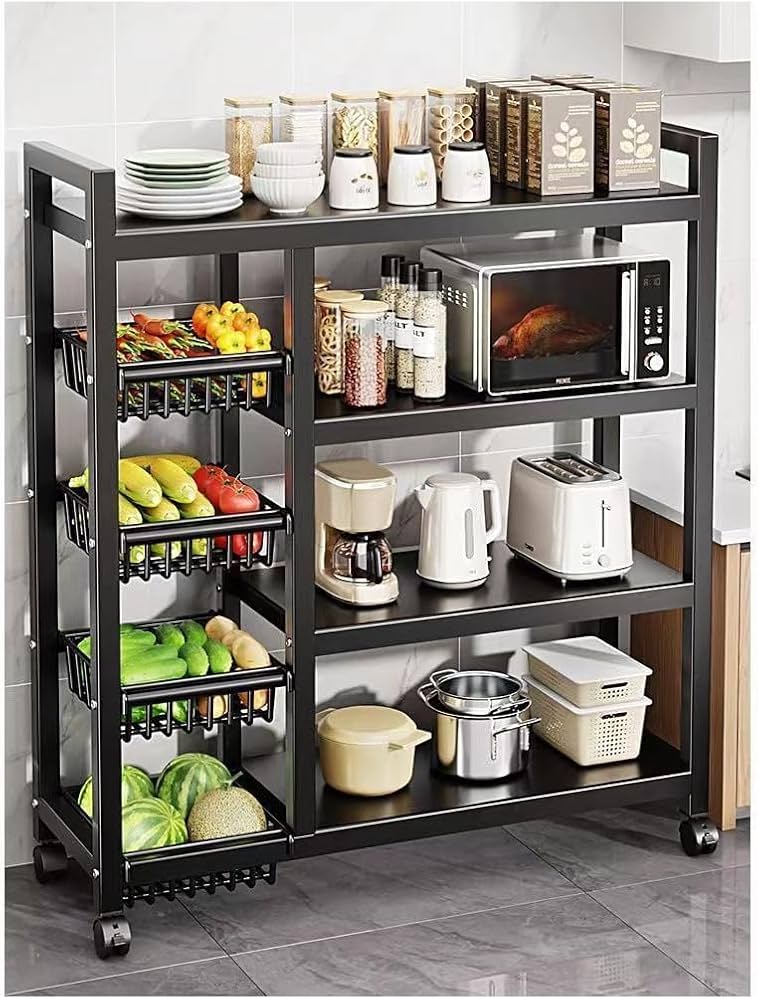 Multilayer Storage Rolling Cart, Moveable Kitchen Storage Rack With Baskets, Multifunctional Kitchen Organizer