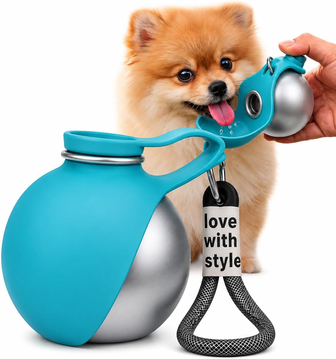 2-IN-1 STAINLESS STEEL DOG WATER BOTTLE WITH FOLDABLE BOWL, 285ML.